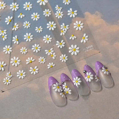 1Sheet 5D Soft Embossed Relief Nail Stickers Cute Daisies Self Adhesive Slider Stickers Press On Nails DIY Japanese Nail Art Dec