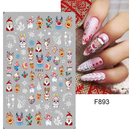 1PCS New Christmas Decorations 2023 New Year Nail Stickers Press on Nails Laser Snowflake Christmas Tree 3D Nail Decal