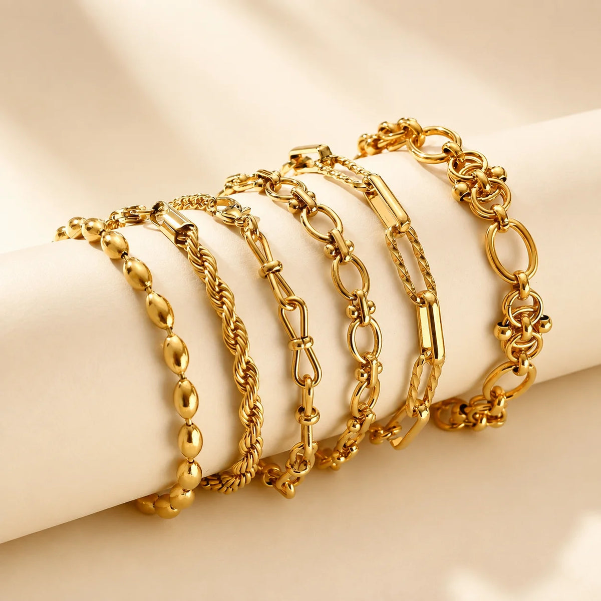 Chunky Stainless Steel Link Chain Bracelet For Woman, Gold Plated Layering Bracelets Wristband Waterproof Jewelry