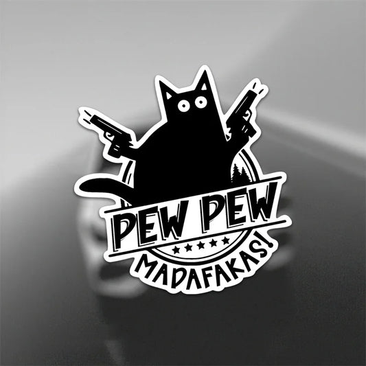 "Pew Pew Madafakas" Cat with Guns Vinyl Sticker Waterproof Decal for Laptop Water Bottle Phone Car Van Tent Wall Decor