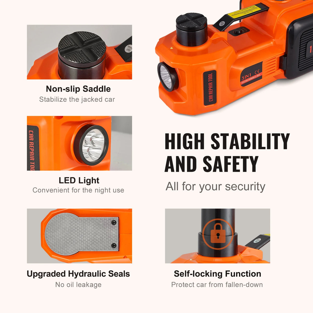 SucceBuy 5T Electric Car Jack Hydraulic Car Jack with Built-in Inflatable Pump LED Light Car Jack for SUV MPV Truck Change Tire