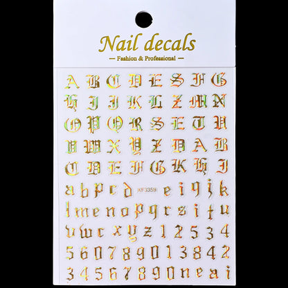 3D Glittery Gothic Letter Design Nail Art Stickers Uppercase Alphabet Letters Artistic Designs DIY Nail Art Decals Decoration #1