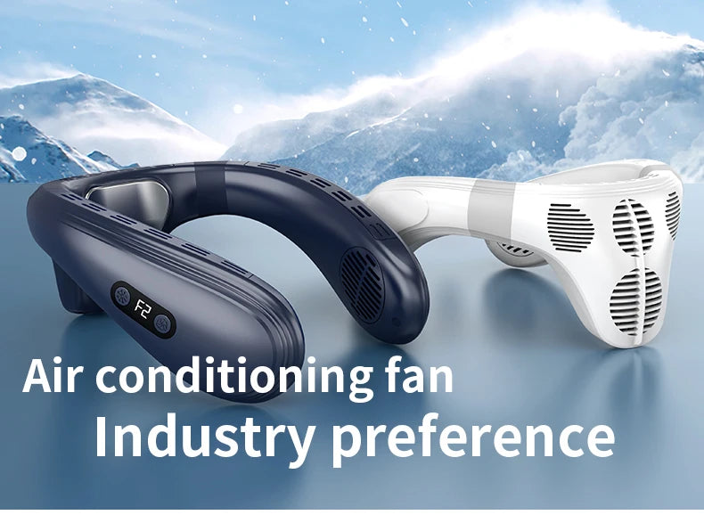 New Portable Neck Fan 5200mAh Neck Air Conditioner Rechargeable Semiconductor Cooling Fan Outdoor Personal Fan Wearable Cooler