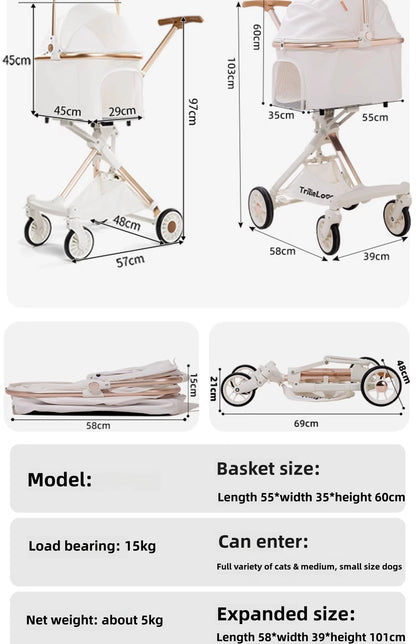 Luxury PU leather pet stroller,Car Pet Basket,lightweight Foldable Dog Travel Stroller,Portable Outdoor Cat and Dog Stroller