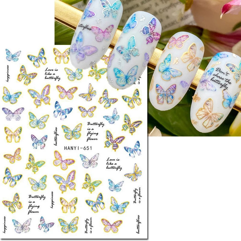 3d Nail Art Decals Elegant White RoyalBlue Roses Flowers Adhesive Sliders Nail Stickers Decoration For Nail Manicure