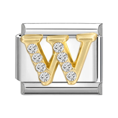 New Girls Italian Bracelet 26 English Letters Charm Stainless Steel Bangle Gold Color Inlaid Zirconia DIY Making Jewelry Gifts