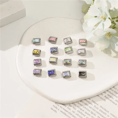 2025 Women's Fashion Colorful Flowers Oil Painting Style Series Italian Charms Fit 9mm Stainless Steel Bracelet DIY Jewelry Gift