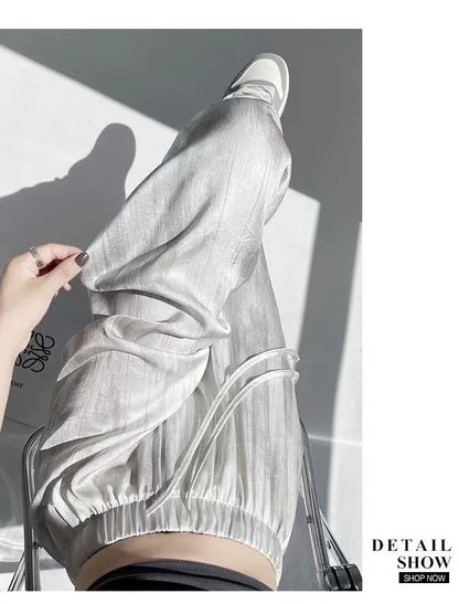 Summer Loose Straight Casual Draped Ice Silk Tie-Dye Wide-Leg Pants Grils Mosquito-proof Casual Trousers Women's Wide-leg Pants
