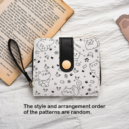 Japanese Cute Cat Girls Wallet Short Student ID Bank Card Holder Money Bag Zipper Wallets For Women Key Storage Purse Coin Purse