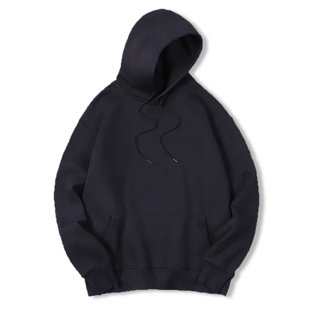 2025 Men's Solid Color Hooded Sweaters Men's Warm Wool Sweater Fashionable Street Clothing Loose  Breathable Jersey Brand Hooded