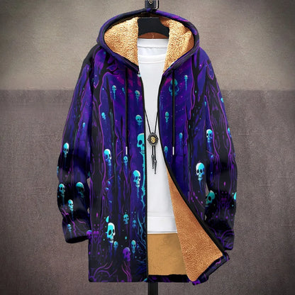 Men Cardigans Coats Skull Head Printed Plush Thick Winter Abstract Art Graphics Jackets Casual Streetwear Unisex Clothing
