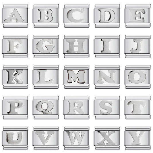 26 English A-Z Letter Name Custom 9mm Link Charms Silver Color Italian Stainless Steel Bracelet DIY Jewelry Making Hand Chain
