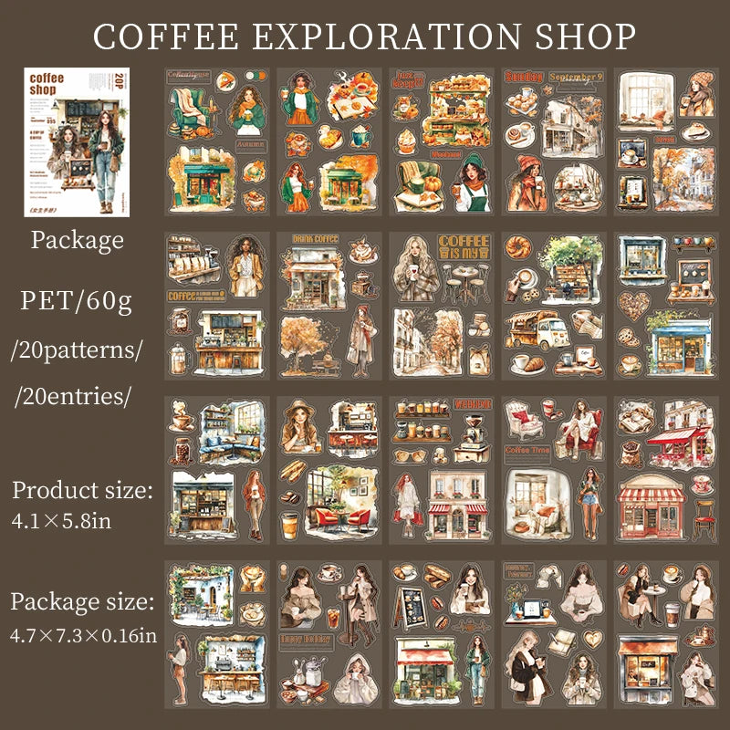 JIANQI 20 Sheets PET Die cut Stickers book Girl's Handbook Decorative handmade Scrapbooking Material Diary Album Craft Supplies