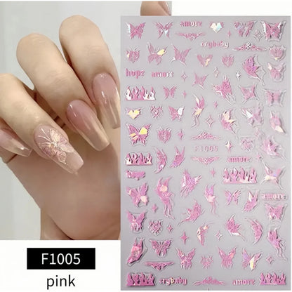 1PCS Marbled Nail Sticker 3D Abstract Lines Sticker Nail Art Supplies Nail Decals Y2K Laser Butterfly Ladies Nail Art Decoration