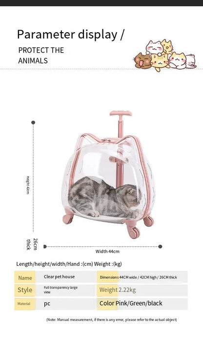 Pet Trolley Case, Fully Transparent Cat Case, Breathable Space Cabin Cat Bag, Outdoor Bag, Portable Small Dog Bag