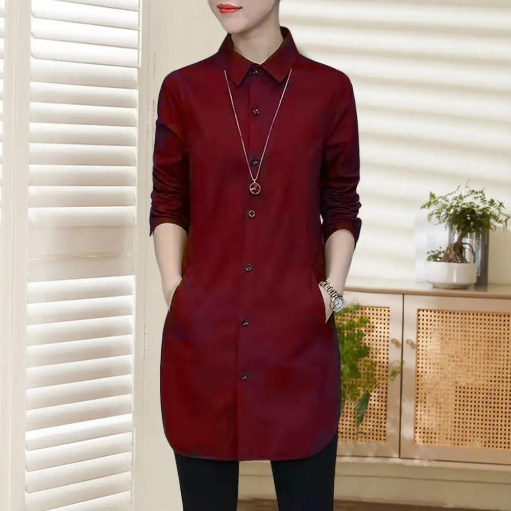 Women Shirt Solid Color Long Sleeve Single Breasted Turndown Collar Loose Streetwear Spring Summer OL Basic Shirt Blouse