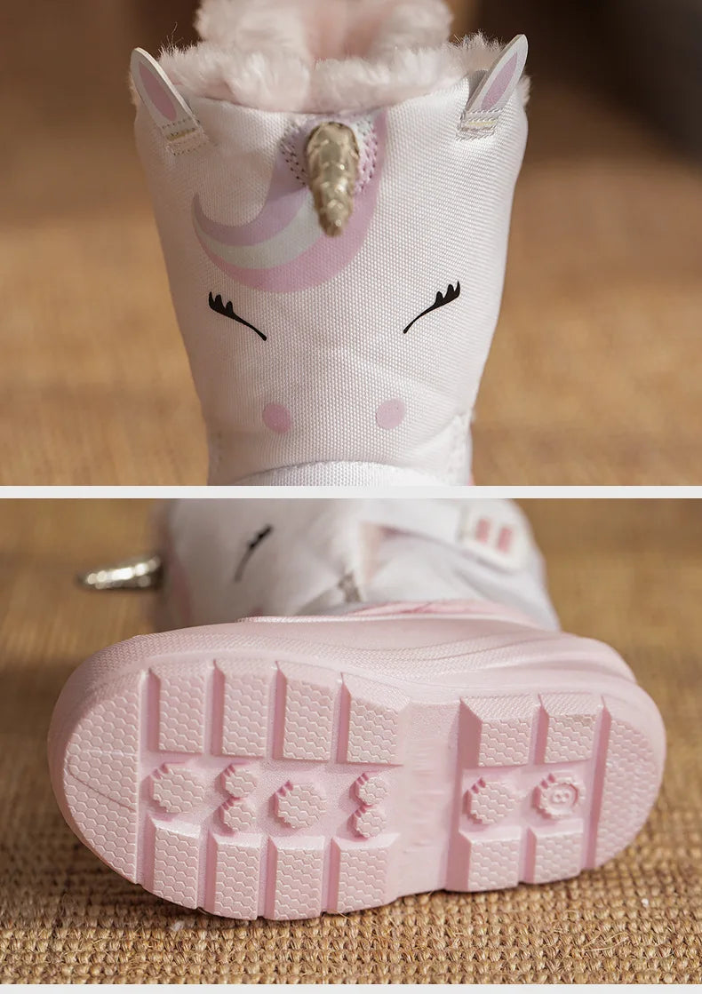 Girls Unicorn Snow Boots Waterproof Slip Resistant Cold Weather Shoes Brand Boy Girls Rubber Boots for Kids Fashion Sneakers