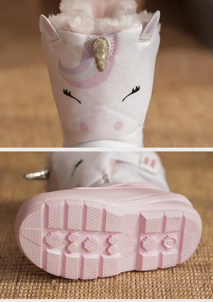 Girls Unicorn Snow Boots Waterproof Slip Resistant Cold Weather Shoes Brand Boy Girls Rubber Boots for Kids Fashion Sneakers