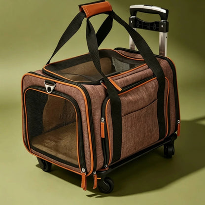 Rolling Mesh Pet Carrier Soft-sided Animal Carrier Breathable Mesh Windows Telescoping Handle for Convenient Transport