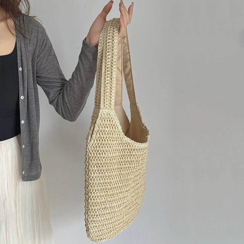 Fashion Rattan Women Shoulder Bags Woven Female Handbags Large Capacity Summer Beach Straw Bags Casual Tote Purses