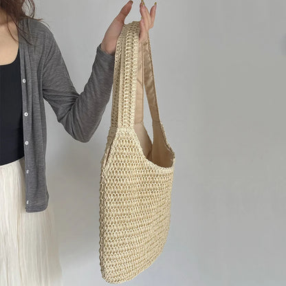 Fashion Rattan Women Shoulder Bags Woven Female Handbags Large Capacity Summer Beach Straw Bags Casual Tote Purses