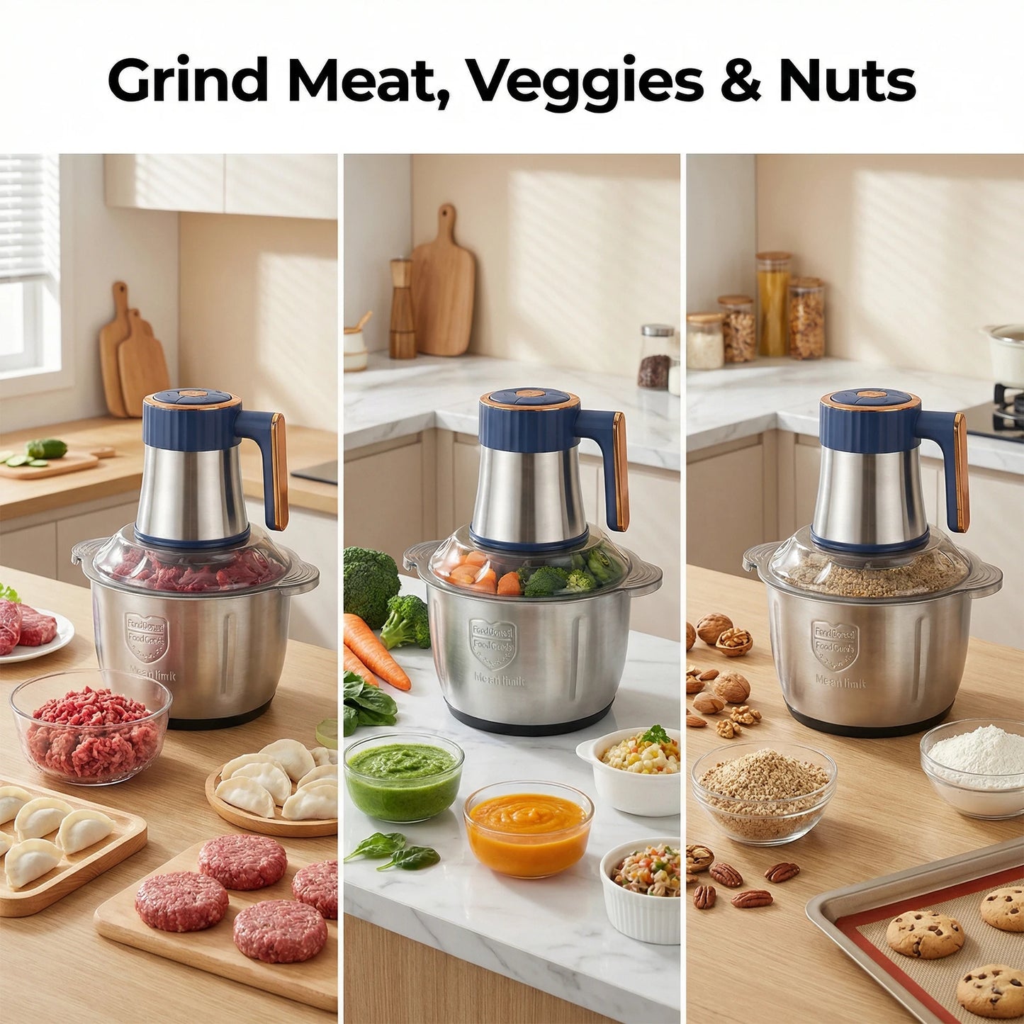 Podofo 5L Electric Meat Grinder Food Chopper Vegetable Chopper 5 Speed 6 Blades Meat Mincer Mixer Electric Dicer Stainless Steel