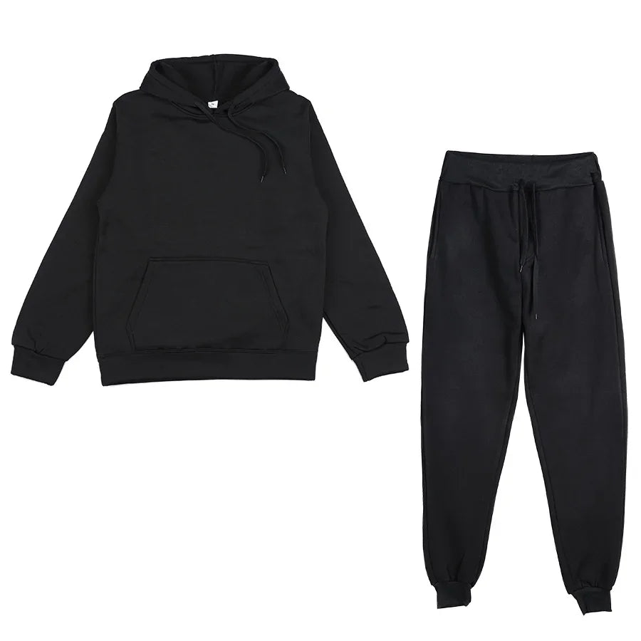 Men's Autumn and Winter New Solid Color Hoodie+pants Two-piece Set Fashionable Casual Sports Set Size S-3XL