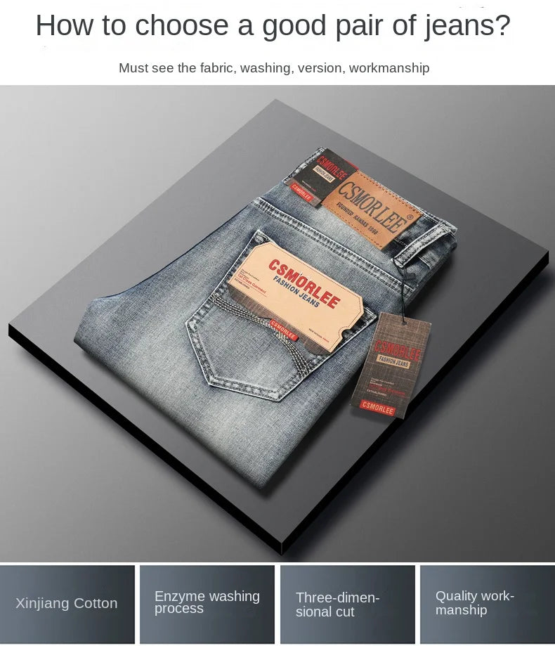 High-end Light Luxury Brand Jeans Men's Retro Slim Fit Straight Versatile Casual Gray Trousers Autumn and Winter Thick Jeans