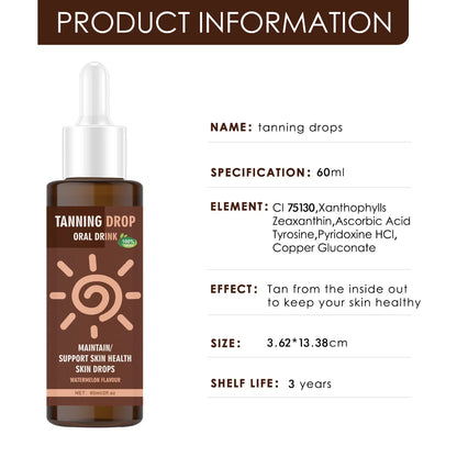 Vegan Sugar-Free Tanning Drink 60ml Natural Oral Drops Watermelon Flavor Sun-Kissed Glow Boost from Within Skin Care