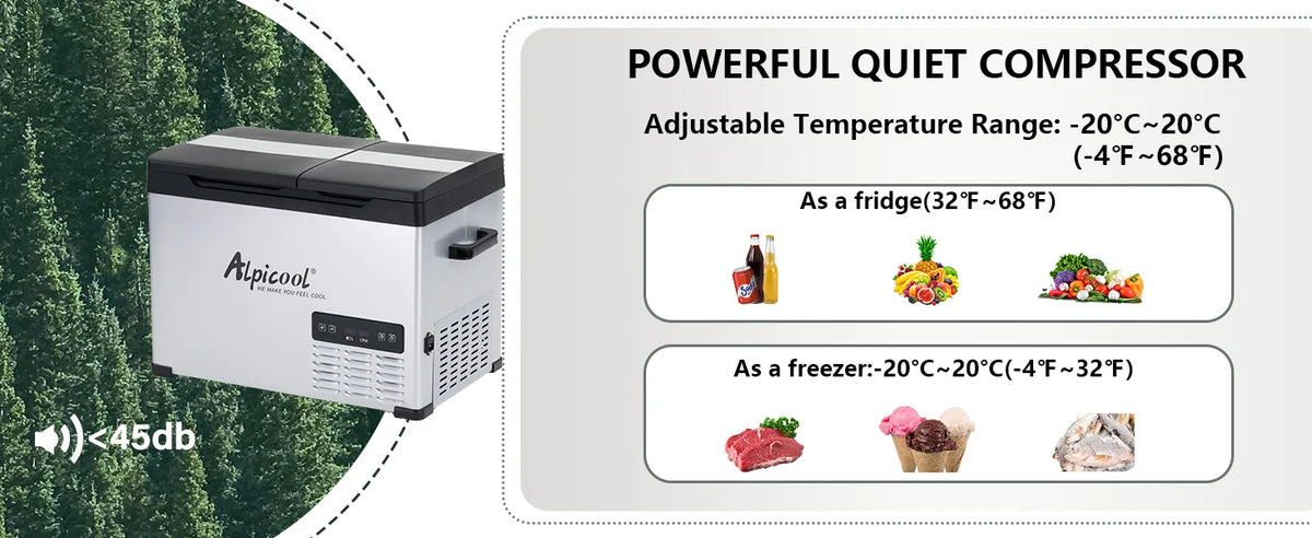 Alpicool CHS45 32L Compressor Cool Box 12 V Portable Fridge Electric Freezer Box Small Freezer for Car Camping, -20°C to 20°C,