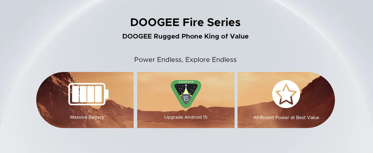 DOOGEE Fire 5 Rugged Phone 13000mAh Large Battery 6.6'' HD+ Display 12GB RAM (3GB+9GB) 64GB ROM Android 15 NFC Smartphone