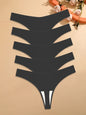 5Pcs Ice Silk Seamless Thongs Women's V-Waist Solid Color Panties Sexy Breathable Low Rise Underwear Invisible Bikini Lingerie