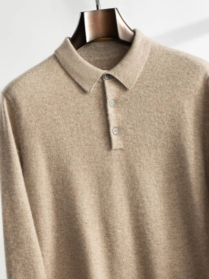 ANGEL 2024 Men's New POLO Shirt 100% Cashmere Knitted Pullover Solid Color Sweater Fall Winter Casual Business Office Jacket