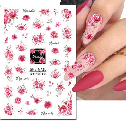 3d Nail Art Decals Spring Booming Violets Lavenders Purple Blue Pink Flowers Butterflys Stickers Decoration For Nail Tips Beauty