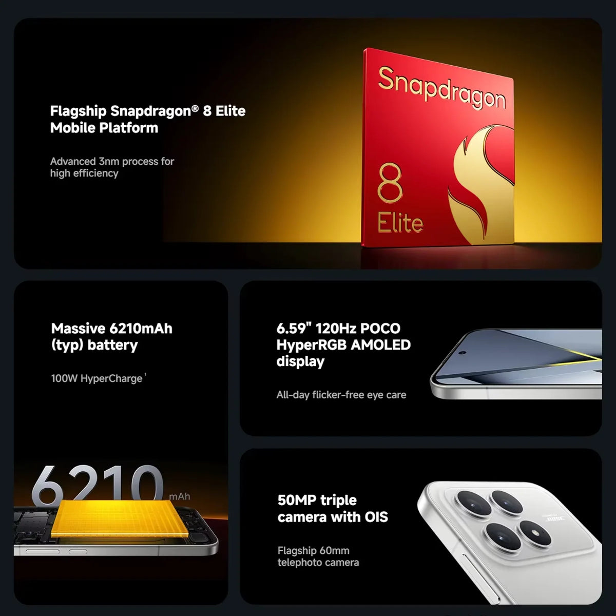 Global Version POCO F8 Pro Snapdragon 8 Elite Processor Smartphone 6.59" 120Hz HyperRGB Display 6210mAh Battery 100W HyperCharge