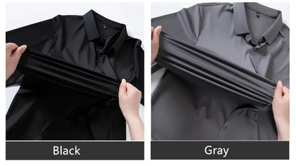Premium Men's Ultra Stretch Dress Shirts Long Sleeve High Quality Business Formal Wrinkle-free Soft White Social Male Clothing