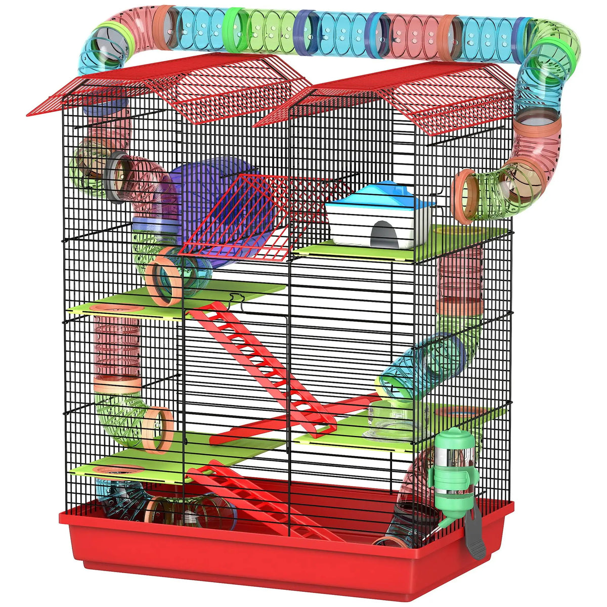 5-level metal hamster cage 47x30x59 cm with wheel, tunnel, house, ramps, drinking bowl & food dispenser for small animals