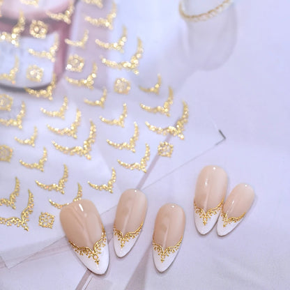 3D Gold Stamping V-Shaped French Tips Nail Art Stickers Retro Metal French Line Nail Decals Chrome Curved Strip Nail Decoration