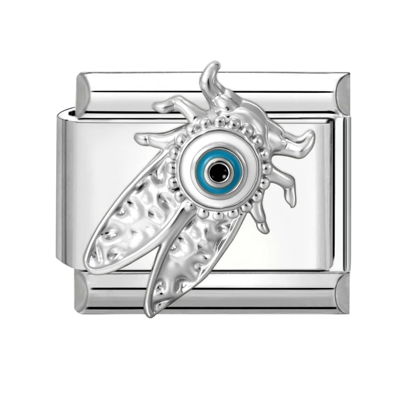 Wholeasle Shiny Zircon Shell Love Heart Devil Eyes Italian Charm Links Fit 9mm Stainless Steel Bracelet Women Jewelry DIY Making