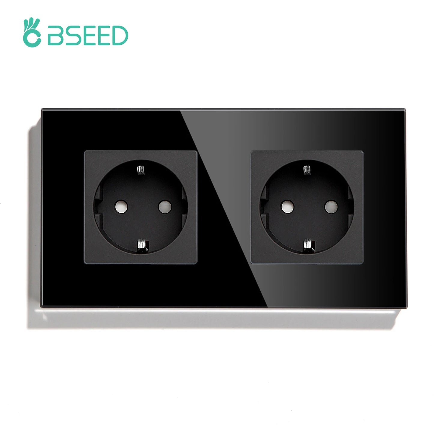 BSEED Touch Light Switch With EU USB Wall Sockets Black Wall Led Switches 1/2/3Gang 1Way Crystal Dark Blue Backlight Wall Switch