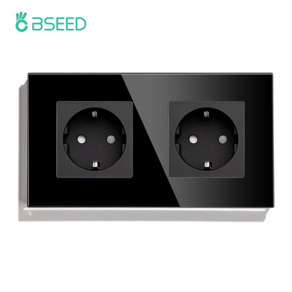 BSEED Touch Light Switch With EU USB Wall Sockets Black Wall Led Switches 1/2/3Gang 1Way Crystal Dark Blue Backlight Wall Switch