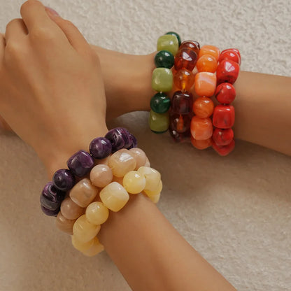 Acrylic Irregular Square Round Beaded Bracelet Bangle for Women Imitation Stone Chain Bracelet Hand Accessories Couple Gifts K