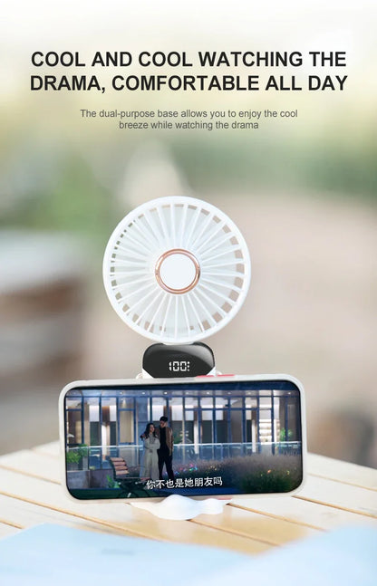 5000mAh Handheld Mini Fan Wireless USB Rechargeable Portable Digital Display Phone Holder Fan 5 Speed Foldable Neck Hanging Fans