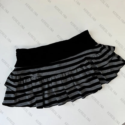 Emo Girls Summer Mini Cute Striped Women's Skirt Streetwear Hip-Hop All-match Fashion Vintage Y2K Hot Girls Slim Women's  Skirt