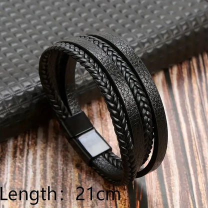 21cm Trendy Leather Bracelets Men Stainless Steel Multilayer Braided Rope Bracelets For Male Bracelets Jewelry