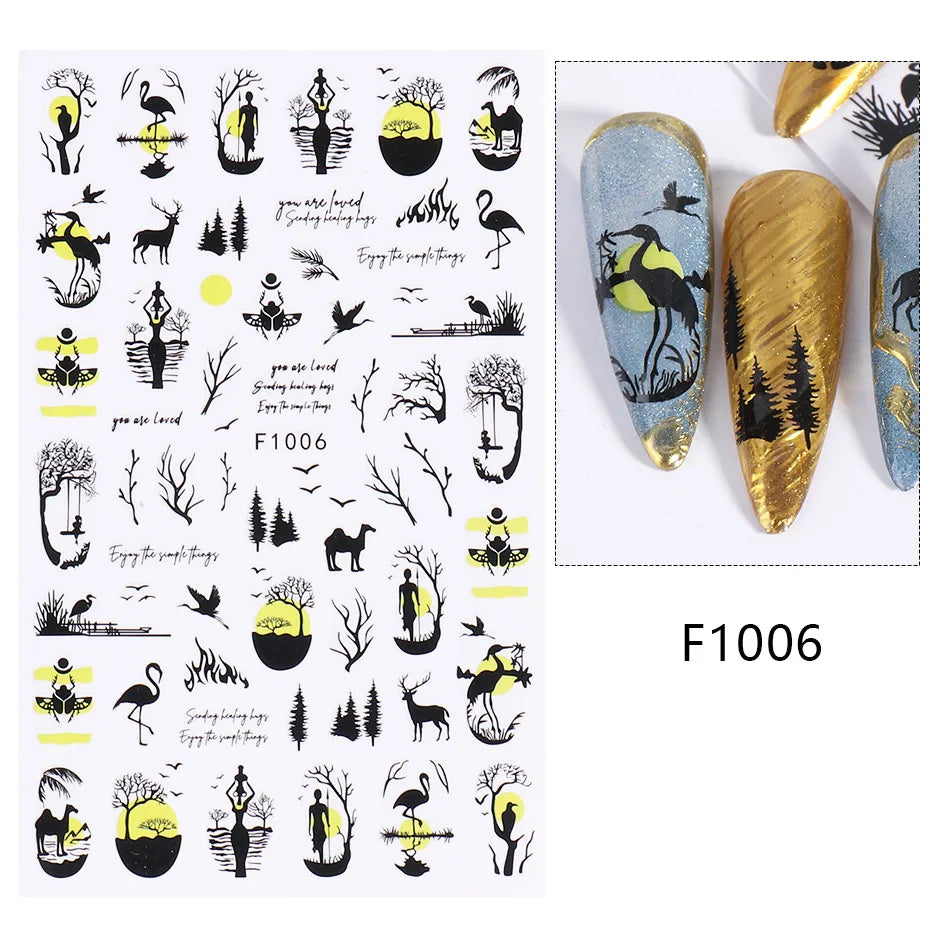1PCS Marbled Nail Sticker 3D Abstract Lines Sticker Nail Art Supplies Nail Decals Y2K Laser Butterfly Ladies Nail Art Decoration