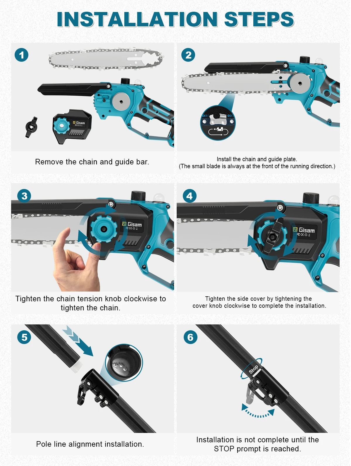 Gisam 2in1 Brushless Telescoping Pole Electric Chainsaw Cordless Garden Pruning Tool High Branch Saw for Makita 18V Battery Pin