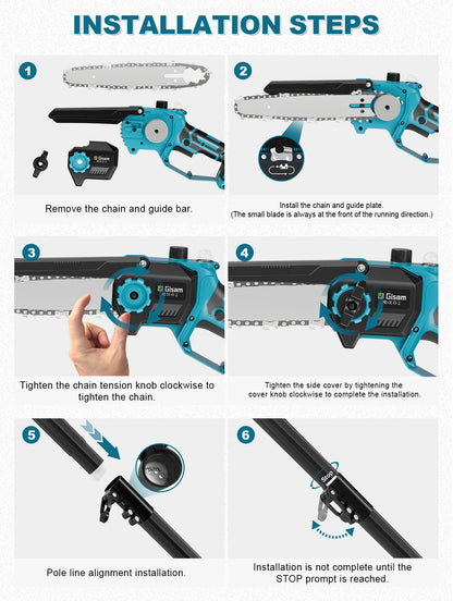 Gisam 2in1 Brushless Telescoping Pole Electric Chainsaw Cordless Garden Pruning Tool High Branch Saw for Makita 18V Battery Pin