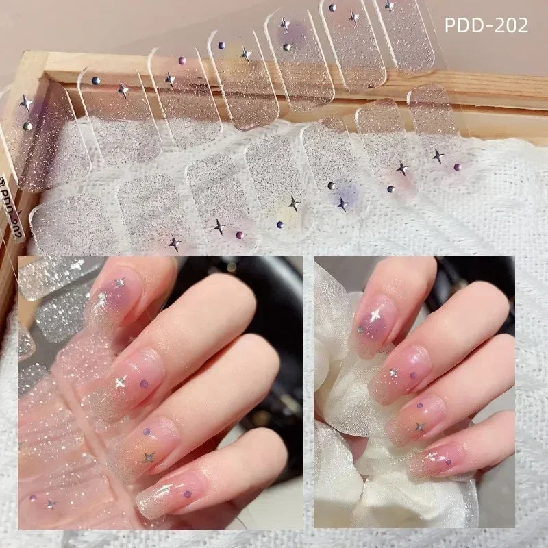 1PC Gel Nail Sticker Patch Slider Flower Gradient Color Back Glue Full Cover Waterproof Gel Nail Sticker UV Lamp Curing Manicur