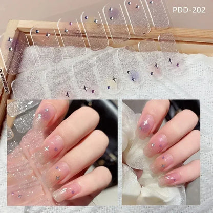 1PC Gel Nail Sticker Patch Slider Flower Gradient Color Back Glue Full Cover Waterproof Gel Nail Sticker UV Lamp Curing Manicur